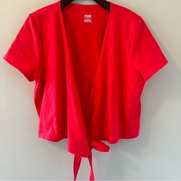 PINK Victoria's Secret Tops - Victoria’s Secret PINK tie front wrap Blouse bright Red size XL